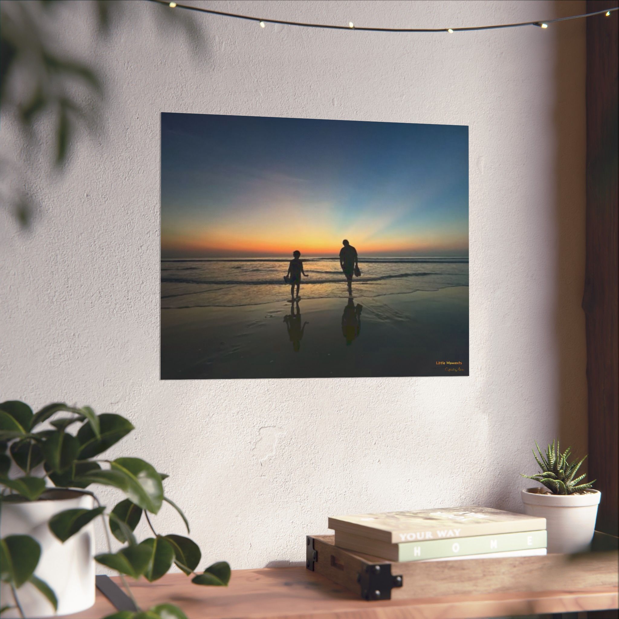Father and Child Sunset Poster — Father & Child Matte Horizontal Wall Art