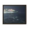 City Lights at Night Ocean Waves 2 Matte Framed Canvas — City Lights Over Ocean Wall Art