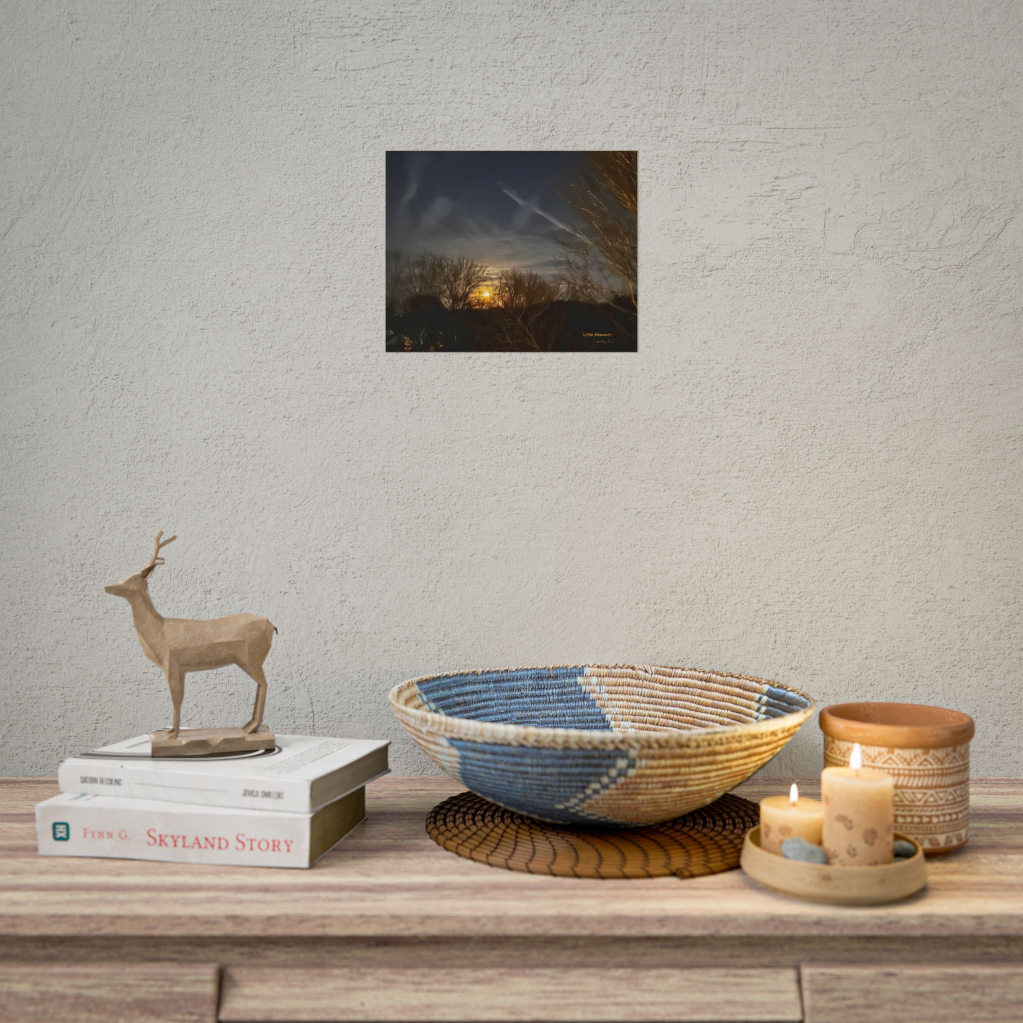 Moonlit Trees Poster — Serene Night Sky Landscape Wall Art