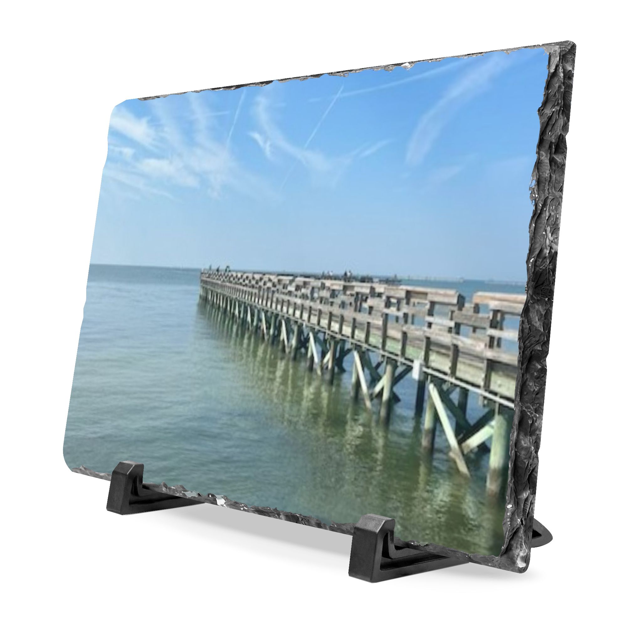 Pier Over Calm Seas Desk Plaque — Serene Ocean Photo Desk Art