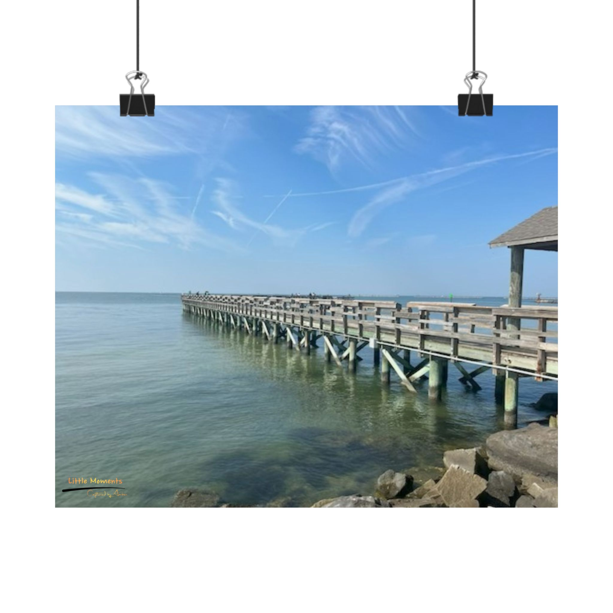 Pier Over Calm Sea Matte Horizontal Poster — Coastal Wall Art Print