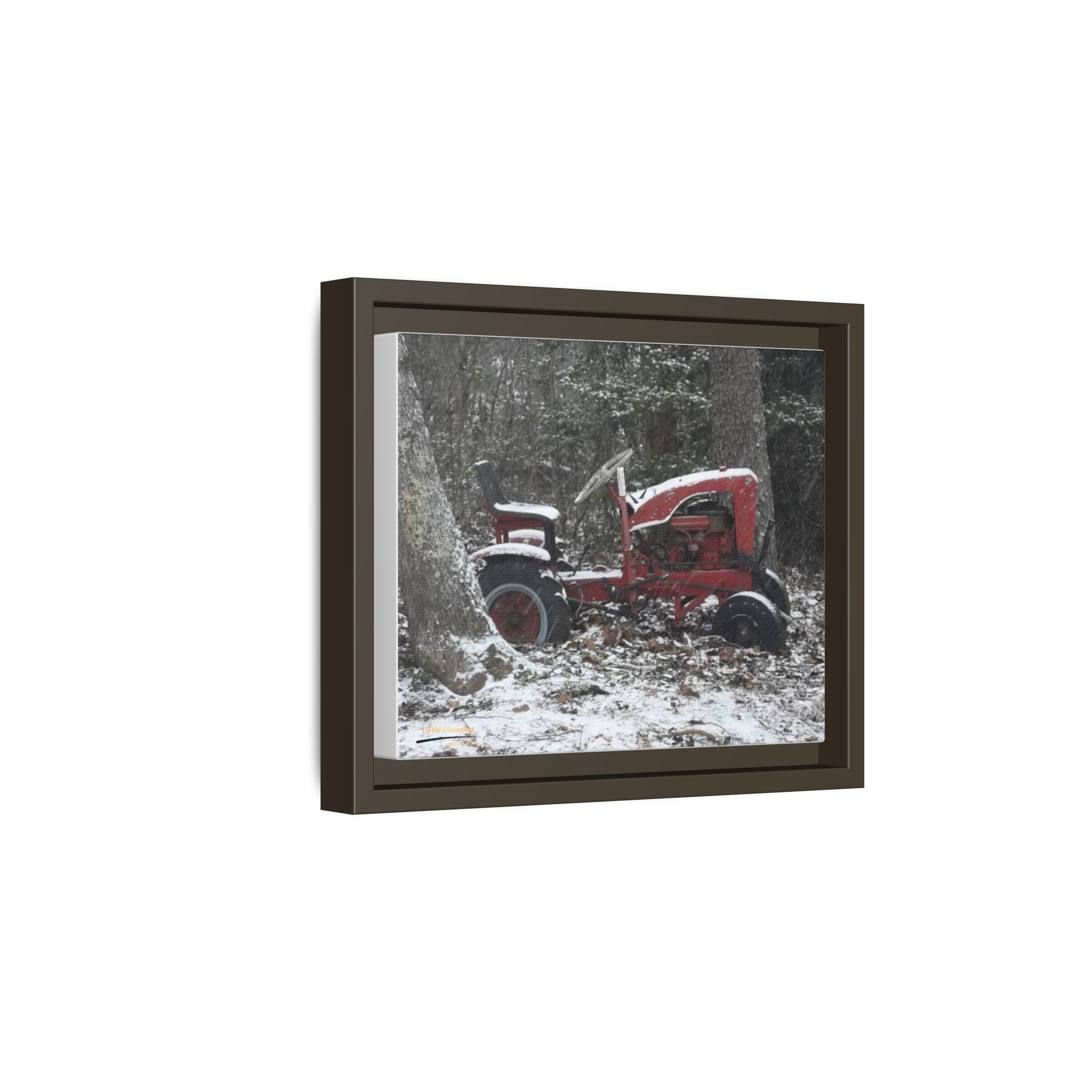 917931502979682180_2048.jpeg Vintage Red Tractor in Snow — Framed Matte Canvas Wall Art