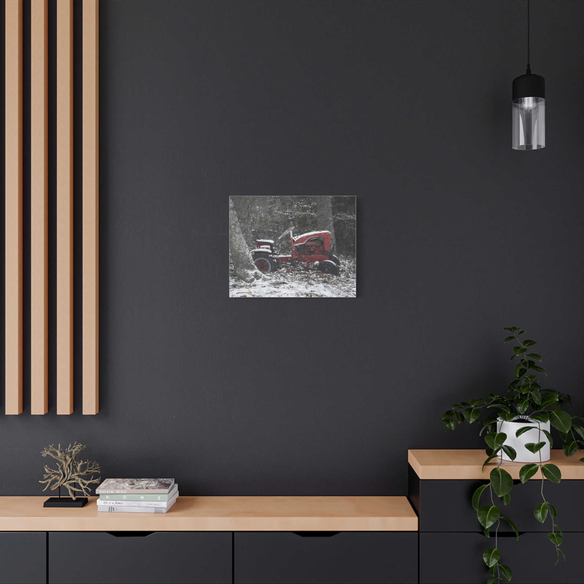 9198939630688042537_2048.jpeg Vintage Red Tractor Canvas Print — Rustic Snowy Farm Wall Art