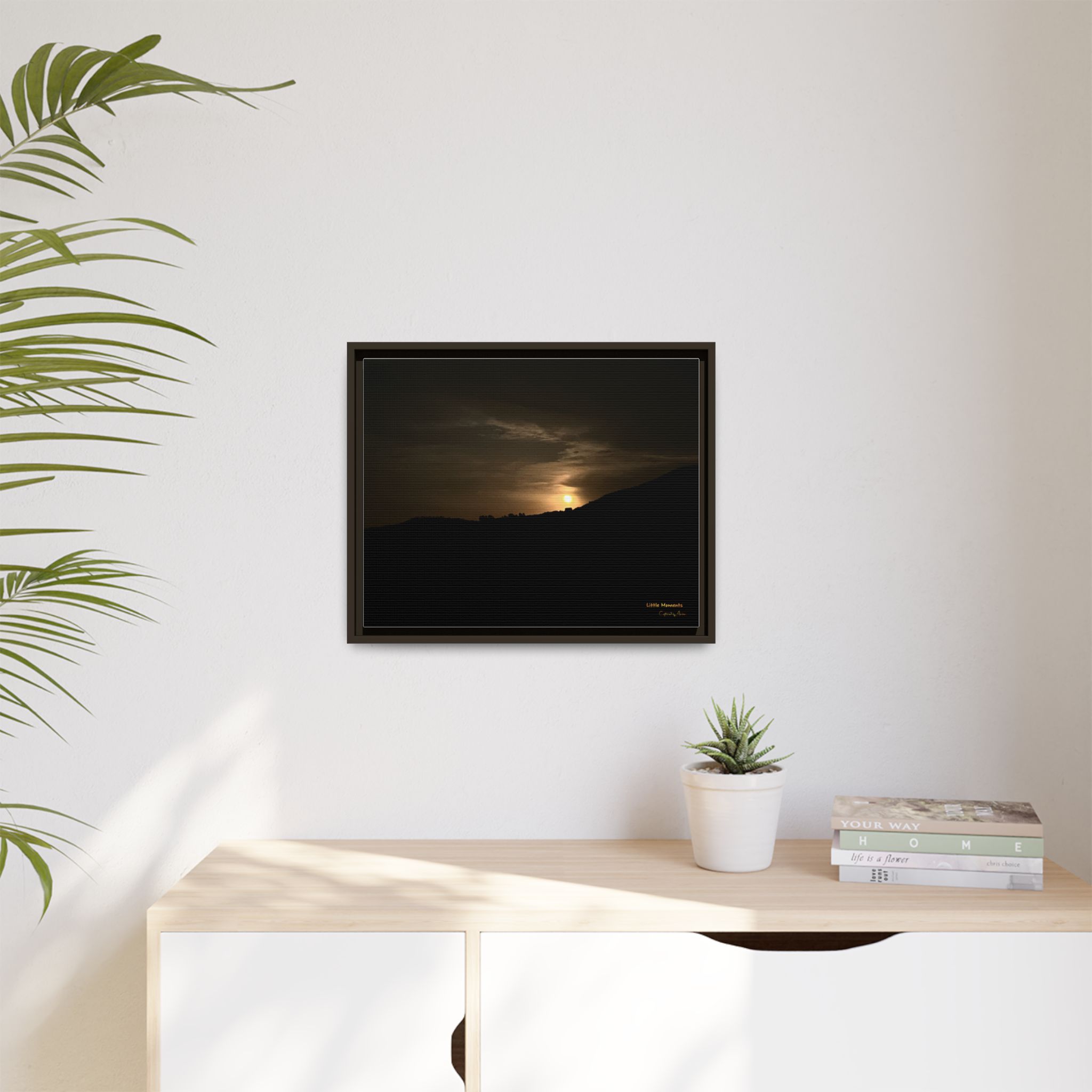 Moon Glow Ridge Framed Matte Canvas Print — moon Over Silhouette Landscape