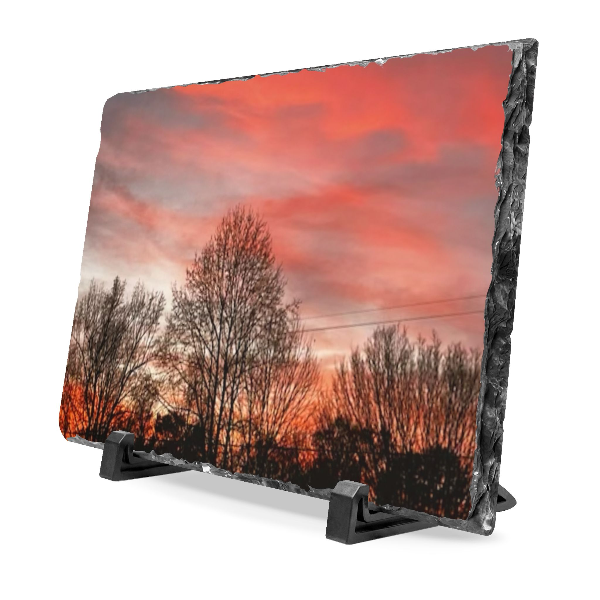 Appalachian Red Sky1 Slate Desk Plaque — Autumn Trees Sky Photo Decor