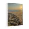 Sunset Beach Tire Track Canvas Print — Tire Tracks on Sand Matte Stretched Wall Art